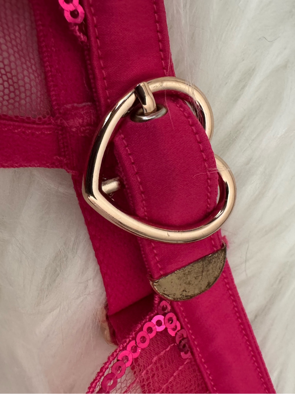 Honey Birdette Juliet Sheer Heart Sequin Garter Suspender - Hot Pink (Medium) - Picture 7 of 8